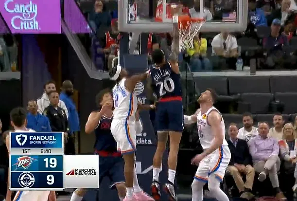 开云平台入口-霍姆格伦三分投进已经拿到10分，雷霆开局19-9打停快船